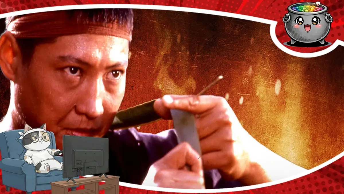 Scena walki z recenzji filmu akcji Kondory Wschodu, w której bohater grany przez Samo Hunga unika ciosu przeciwnika w gęstej, tropikalnej dżungli.