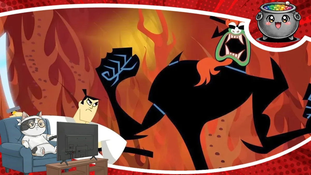 Samuraj Jack i jego odwieczny wróg Aku w epickim starciu, które czyni ten kultowy serial animowany jedną z najbardziej wizualnie fascynujących produkcji w historii.