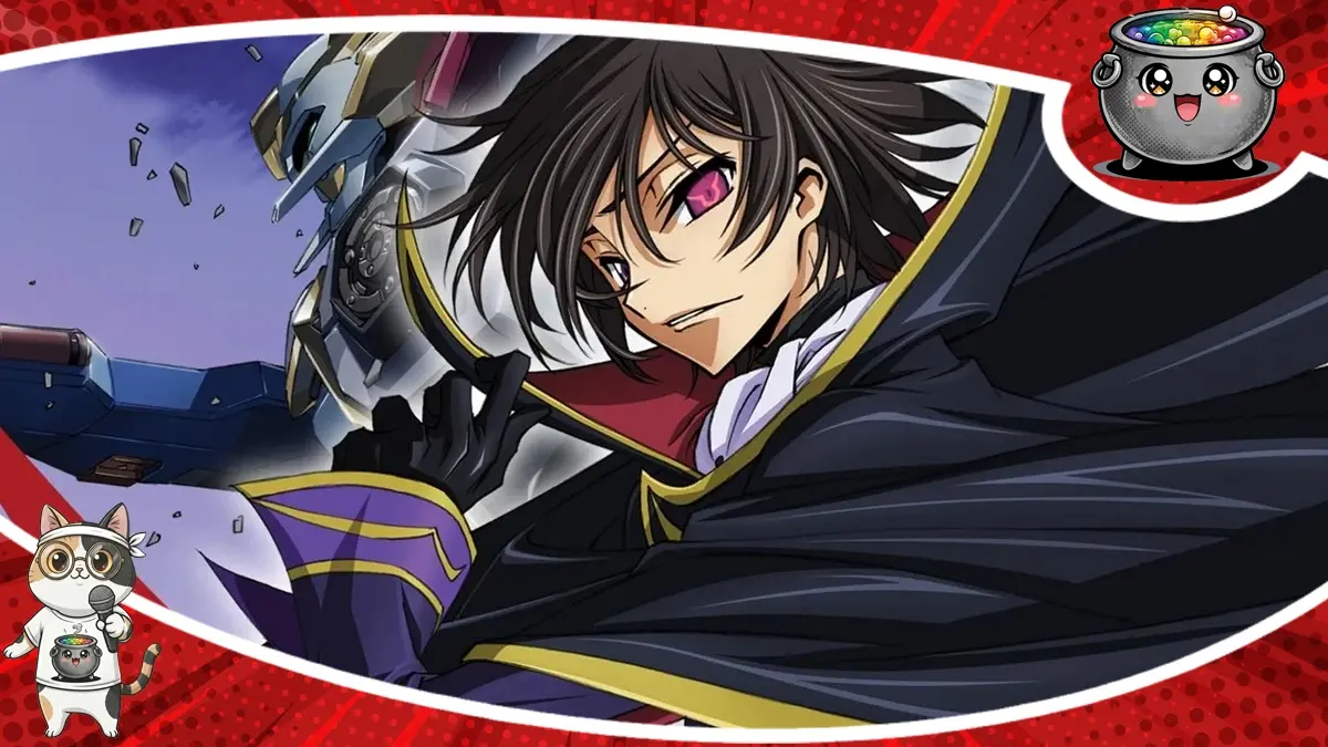 Lelouch Lamperouge z Code Geass na tle mecha – grafika główna z wywiadu z Ichirō Ōkouchim.