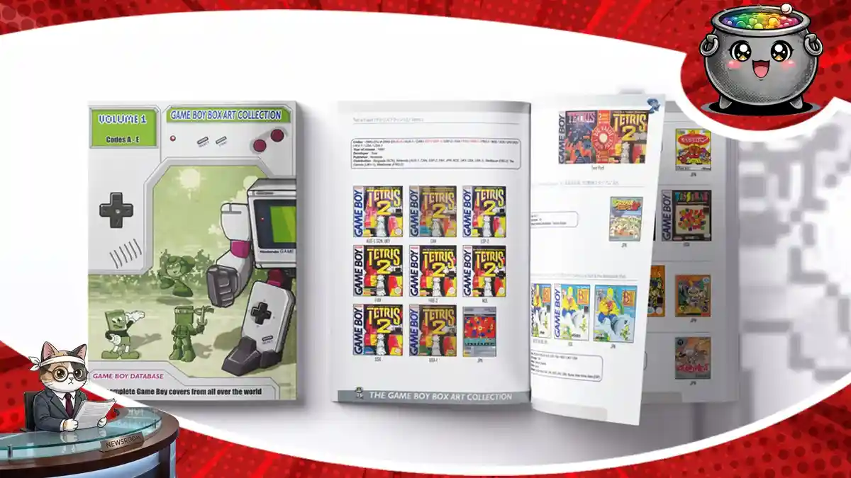 Strony z nadchodzącego albumu „Game Boy Box Art Collection”, który pomyślnie ufundowano na platformie Kickstarter w 2026 roku. Prawdziwa encyklopedia nostalgii dla miłośników retro grania.