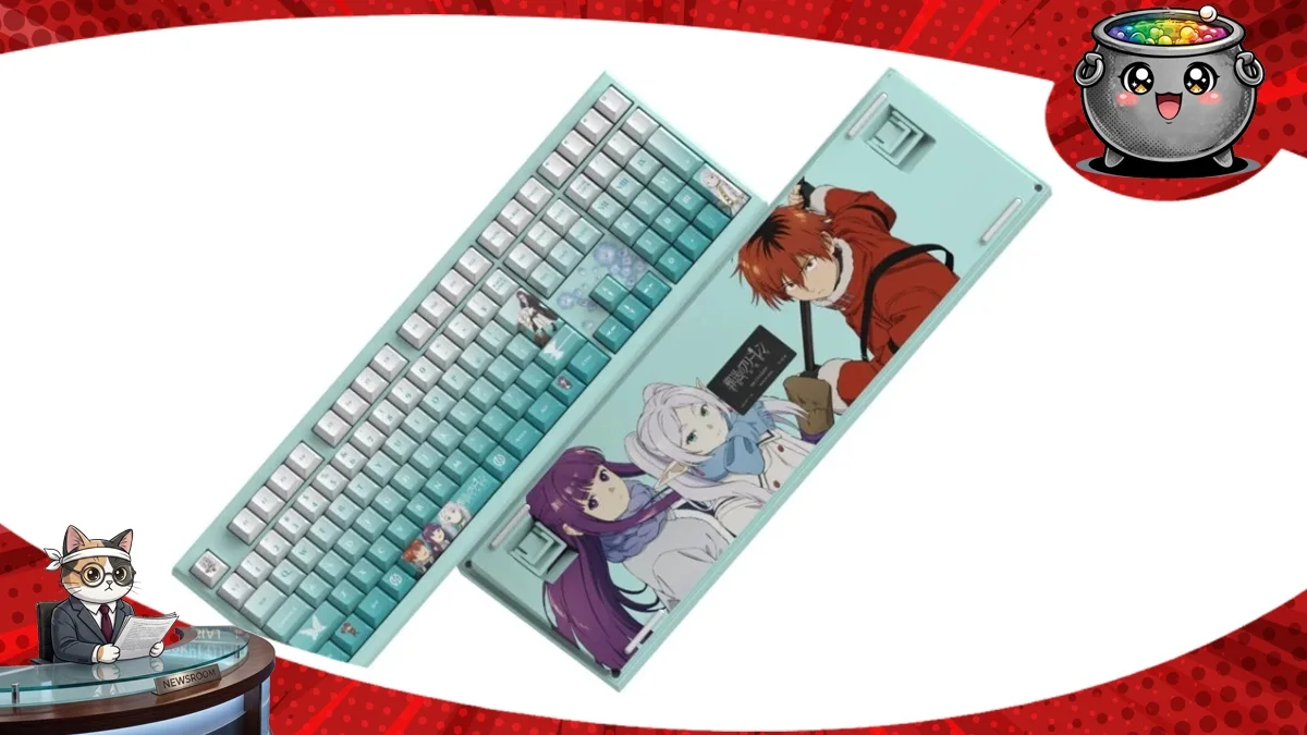 Unikalna klawiatura mechaniczna Frieren z motywami z anime Sōsō no Frieren, prezentująca estetyczny design.