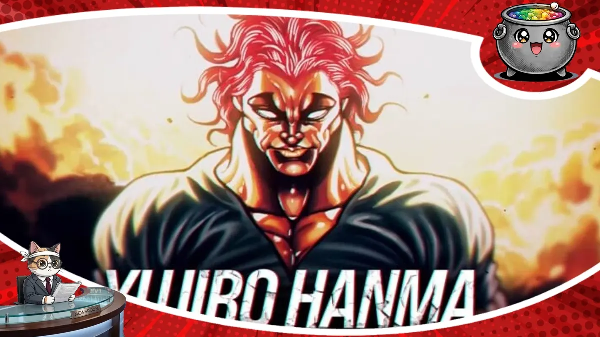Oficjalna grafika z gry Tekken 8 zapowiadająca Yujiro Hanma jako nową postać DLC, ukazująca potężnego wojownika z serii Baki na tle płomieni.