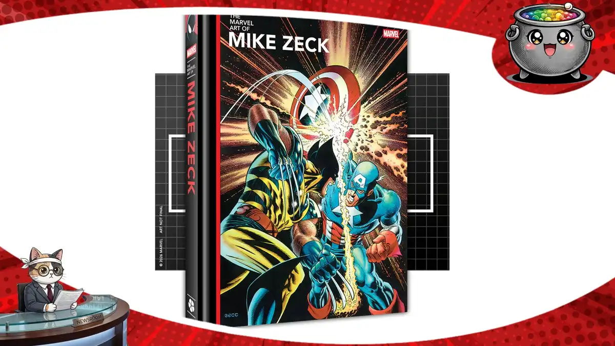 Okładka luksusowego albumu The Marvel Art of Mike Zeck przedstawiająca dynamiczne starcie Wolverine'a i Kapitana Ameryki, ilustrująca kampanię na Kickstarterze.