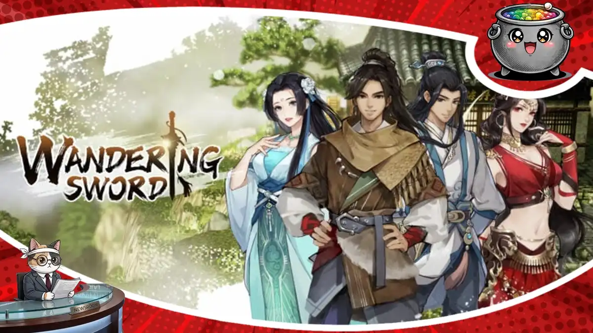 Grafika z wuxia RPG Wandering Sword przedstawia czterech bohaterów na tle chińskiego krajobrazu. Premiera na PS5, Xbox Series, Switch i Switch 2 została przełożona na 21 stycznia 2027 roku.