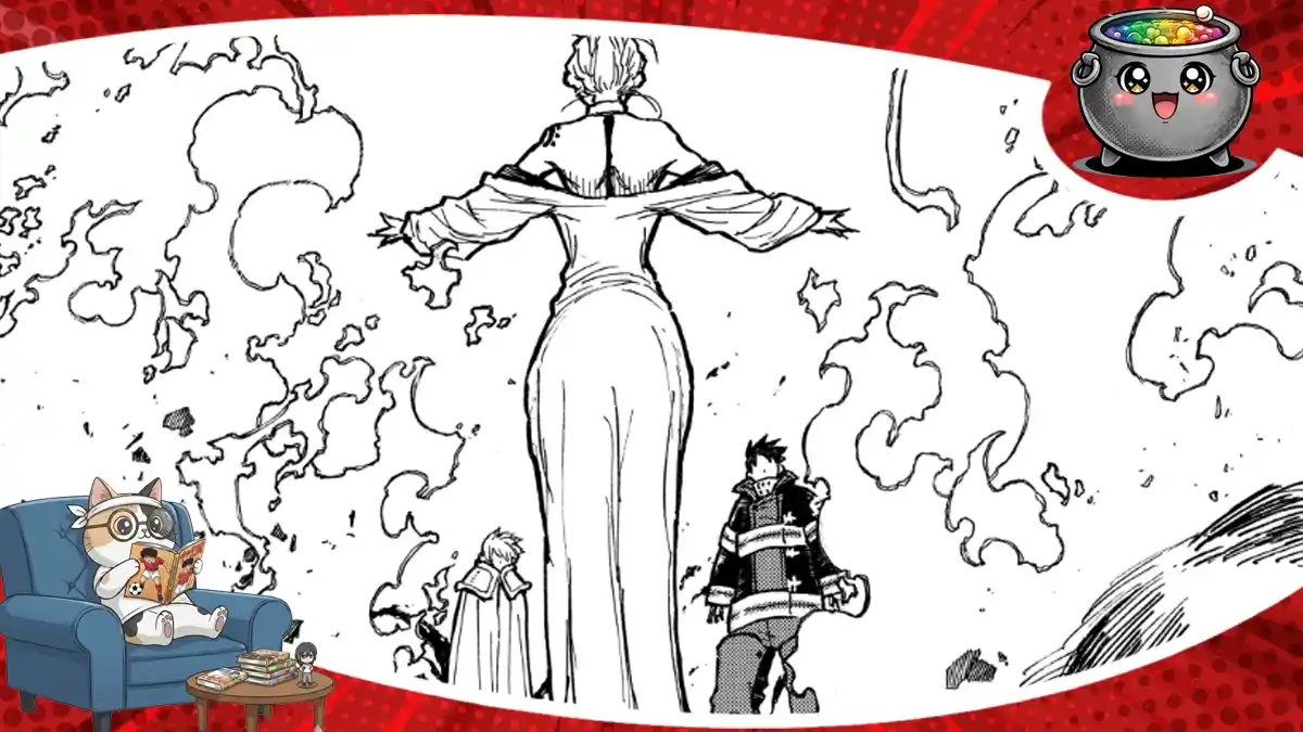 Wzruszająca ilustracja z Fire-Force-tom-33-34-recenzja.jpg ukazuje dramatyczne starcie i kluczowe postacie, stanowiąc idealne podsumowanie finałowych tomów mangi.