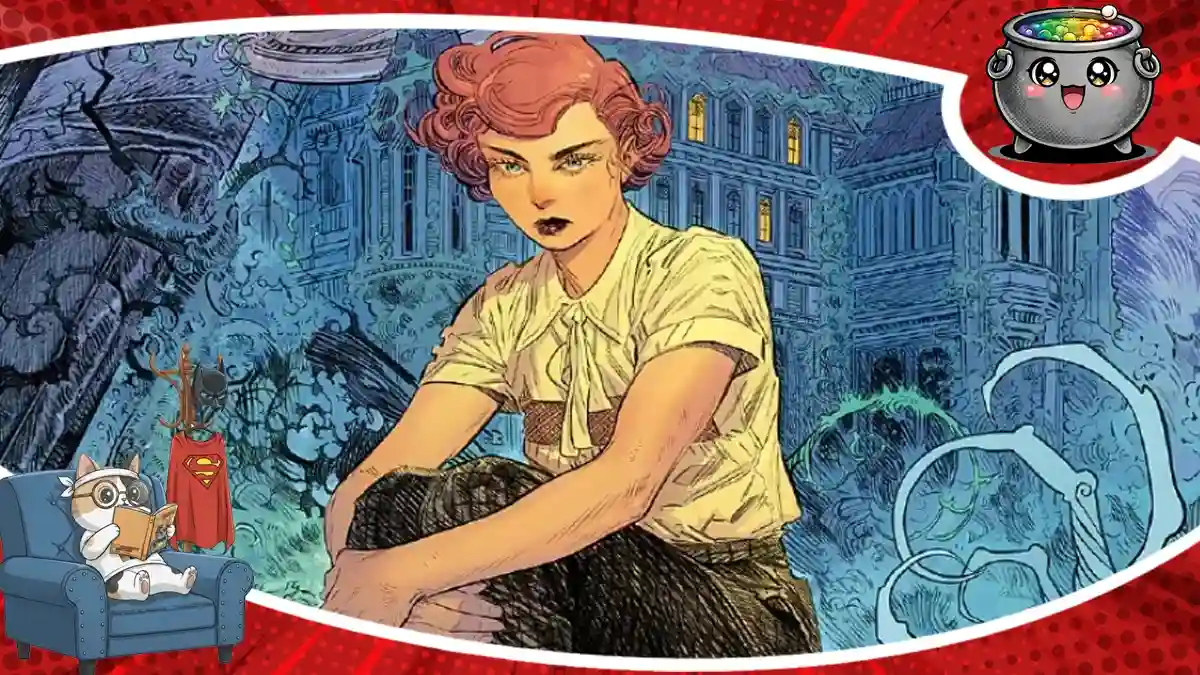 Grafika promująca komiks Helen z Wyndhorn, przedstawiająca tytułową bohaterkę na tle tajemniczej rezydencji.