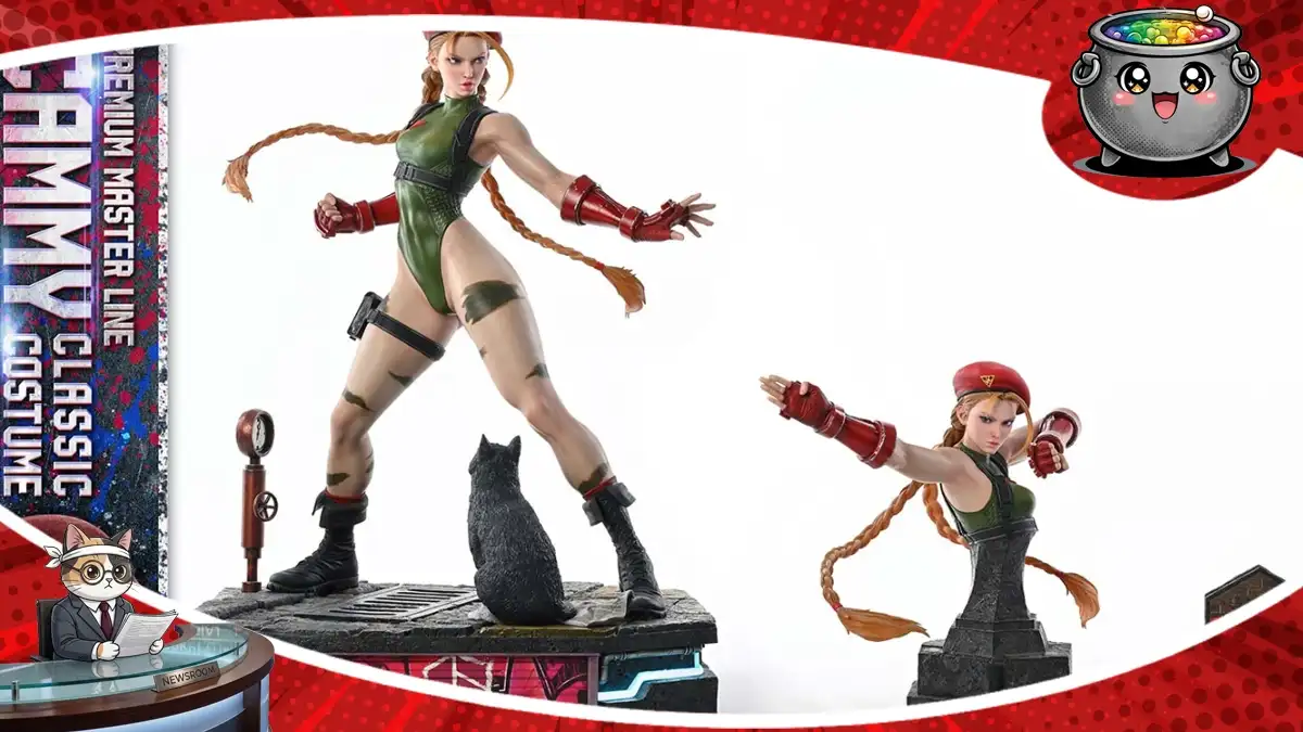 Szczegółowa figurka Cammy z serii Street Fighter w klasycznym stroju, prezentująca wysoką jakość wykonania przedmiotu kolekcjonerskiego