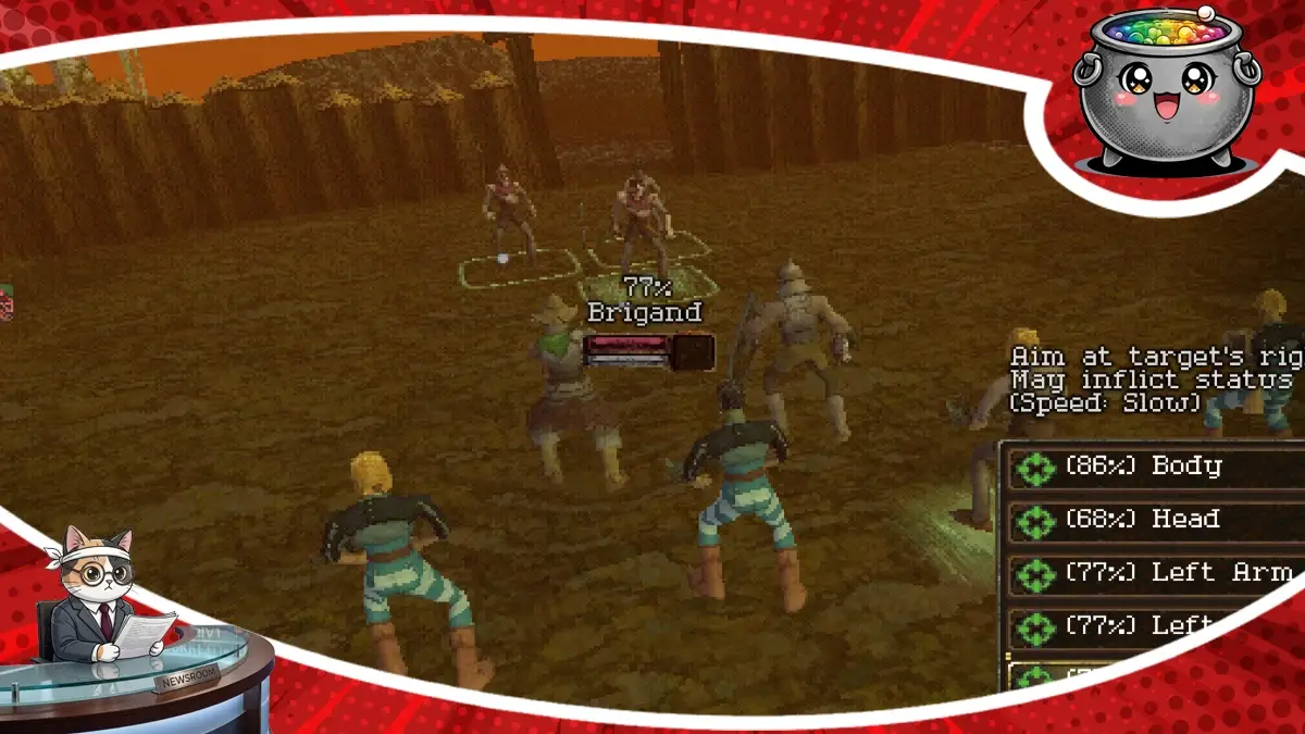 Interfejs walki w mrocznym RPG turowym Entropy, prezentujący system celowania w konkretne części ciała przeciwnika.