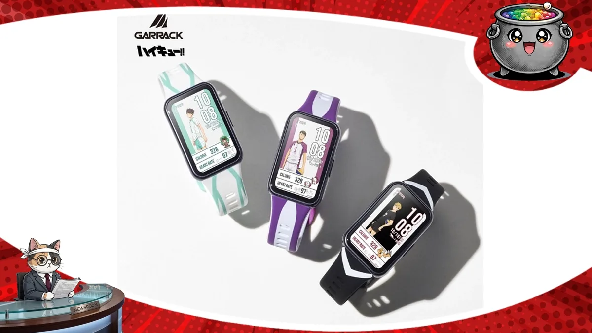 Na zdjęciu zaprezentowano trzy nowe modele smartwatchy zainspirowane kultowymi drużynami z anime Haikyuu!!, które zachwycą każdego fana serii.