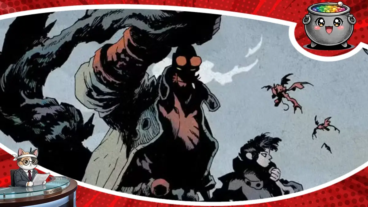 Klimatyczna grafika z komiksu "Hellboy in Hell: Nothing but Blood", prezentująca Hellboya w charakterystycznym stylu Mike'a Mignoli, który powraca do piekielnych otchłani.