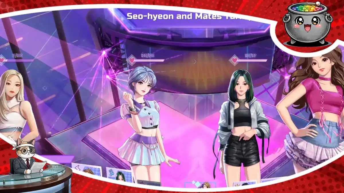 Grupa utalentowanych idolek na scenie w K-pop Idol Stories: Road to Debut, gdzie gracze wcielą się w rolę menedżerów prowadzących zespół do wielkiego debiutu.