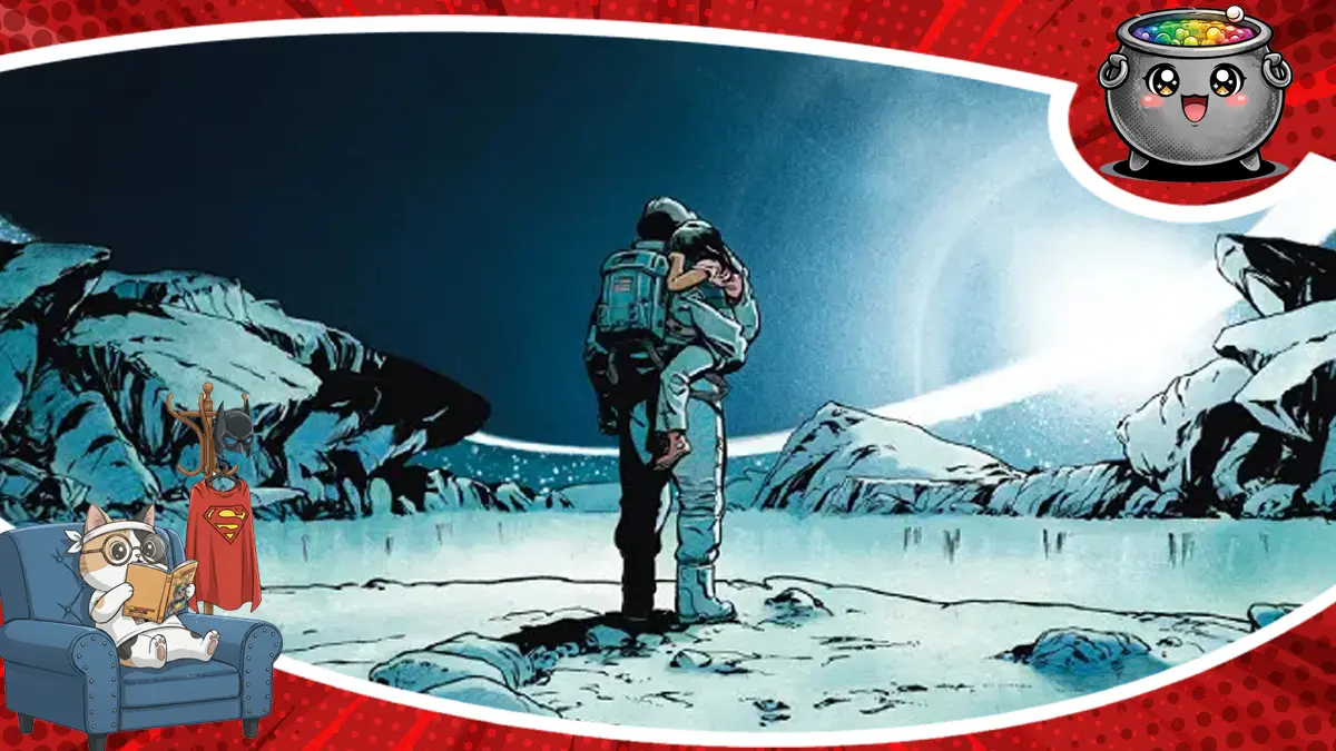 Fragment okładki albumu sci-fi Nikt od wydawnictwa Lost in Time, autorstwa Philippe Pelaez.