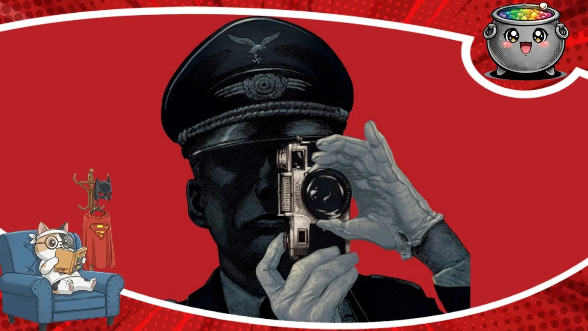 Mroczna i intrygująca ilustracja z komiksu Trzecia Kamera,zapowiada recenzję komiksu Trzecia Kamera, pełnego historycznych tajemnic i sugestywnego klimatu.