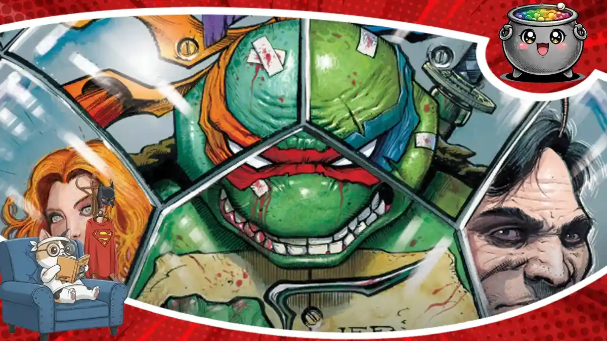 Intensywne kadry z komiksu Wojownicze Żółwie Ninja 2025 tom 2, ukazujące poobijanych bohaterów w akcji, co stanowi wstęp do naszej pełnej recenzji tego wydania.