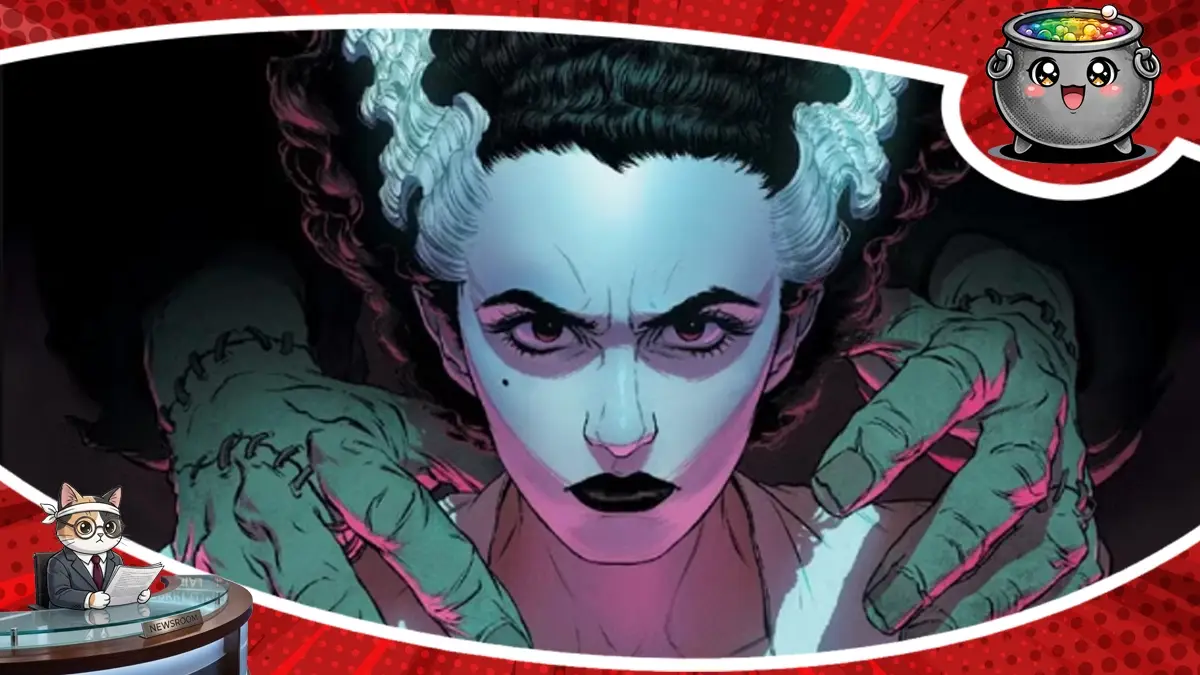 Mroczna i klimatyczna grafika z przedstawia nową wersję Bride of Frankenstein, zwiastując powrót klasycznego horroru w formie komiksu na Halloween 2026.