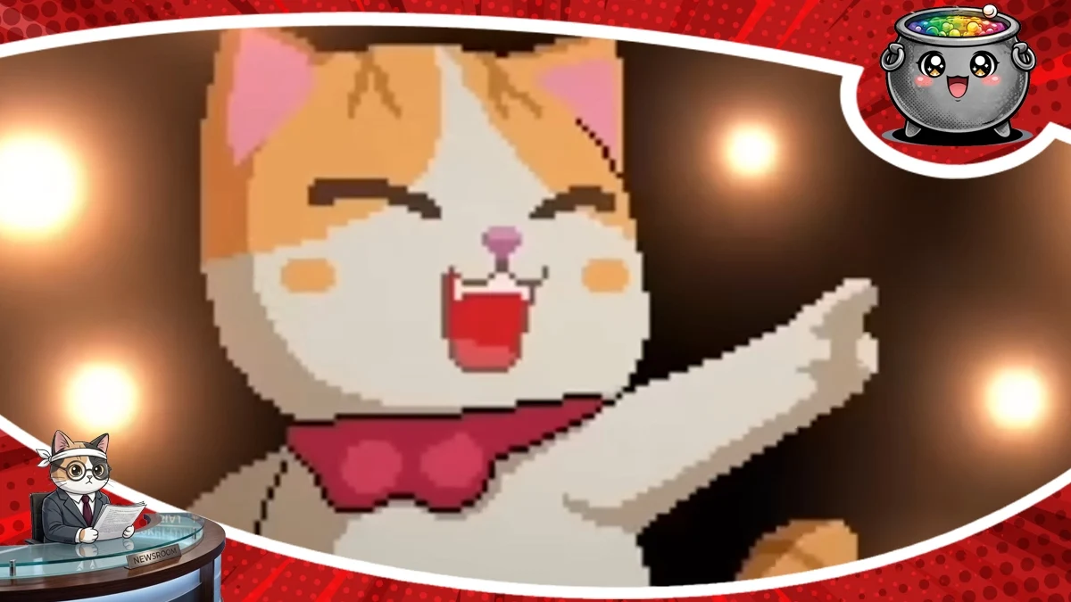 Radosny, pixel-artowy kot z gry Neko Odyssey na Nintendo Switch, promujący datę premiery tej uroczej produkcji skupionej na fotografowaniu czworonogów.