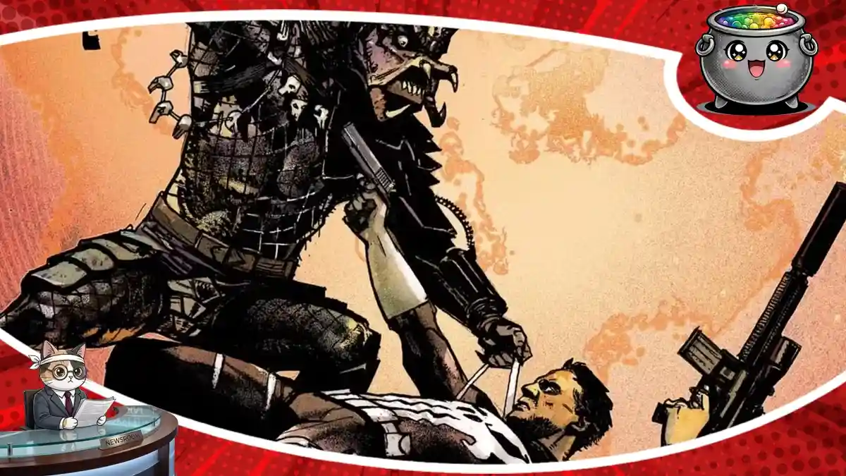 Brutalna grafika komiksowa przedstawiająca starcie Predatora z Punisherem w nowej serii od wydawnictwa Marvel.