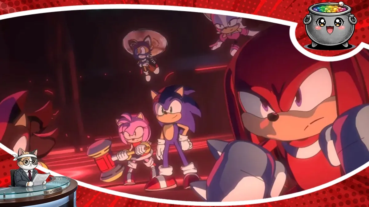 Sonic, Knuckles, Amy i Tails na grafice promującej nową serię anime Sonic the Hedgehog: Memories and Beyond, w której zmierzą się z niebezpiecznym Metal Sonicem.