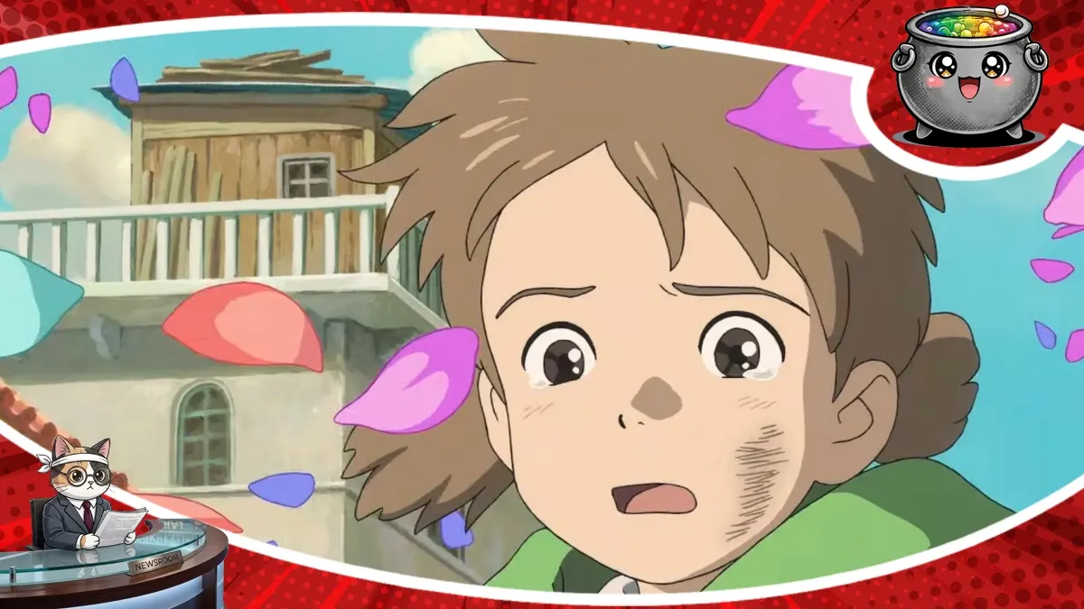 Emocjonalny kadr z zapowiadanego anime Cocoon One Summer of Girlhood od twórców hitu, przedstawiający poruszoną bohaterkę na tle budynku.