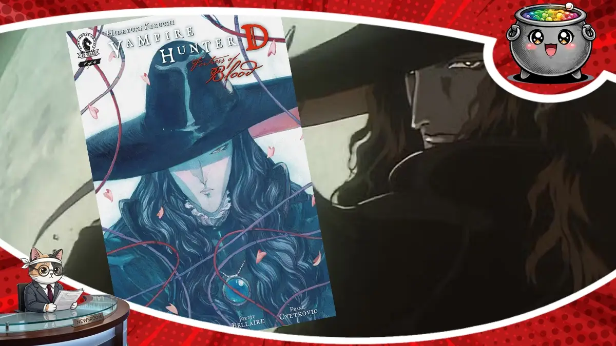 Okładka nowego komiksu Vampire Hunter D Fortress of Blood przedstawiająca tajemniczego łowcę w kapeluszu z szerokim rondem na mrocznym tle.