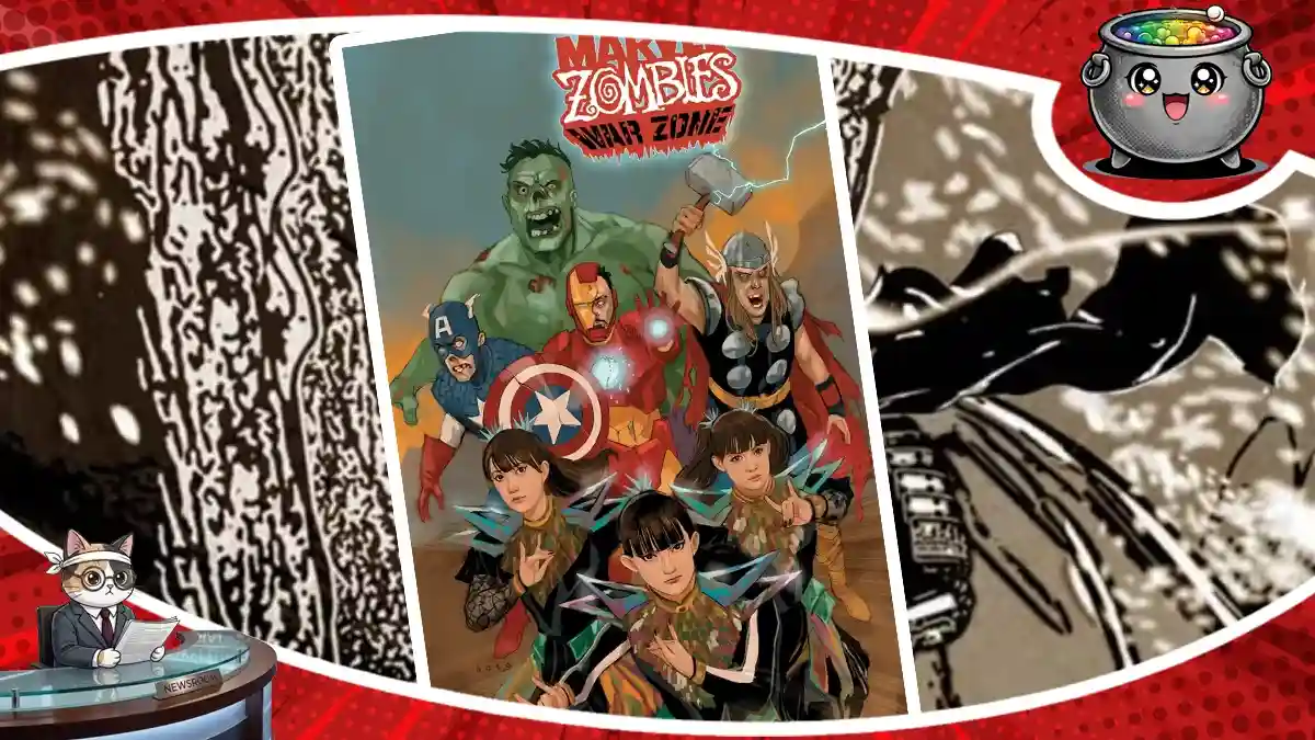 Alternatywna okładka komiksu Marvel Zombies War Zone przedstawiająca członkinie zespołu BABYMETAL na tle zombiastych Avengersów.