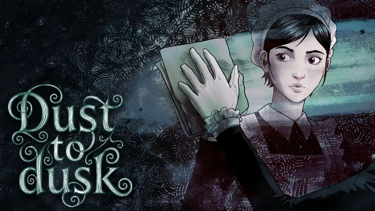 Dziewczyna ścierająca ściereczką szybę w mrocznym klimacie cozy horroru Dust to Dusk na PC, inspirowanego mangami Junjiego Ito.