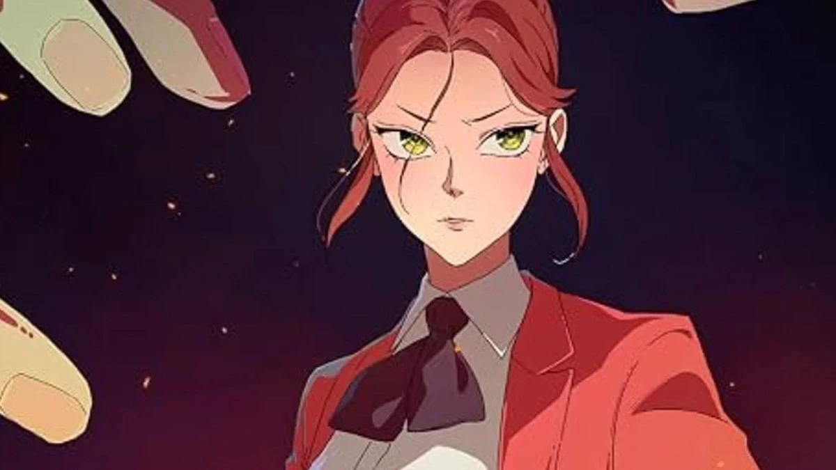 Ruda bohaterka komiksu webtoon The Mafia Nanny na tle zapowiedzi aktorskiej adaptacji tworzonej przez Hulu z udziałem Charlize Theron.
