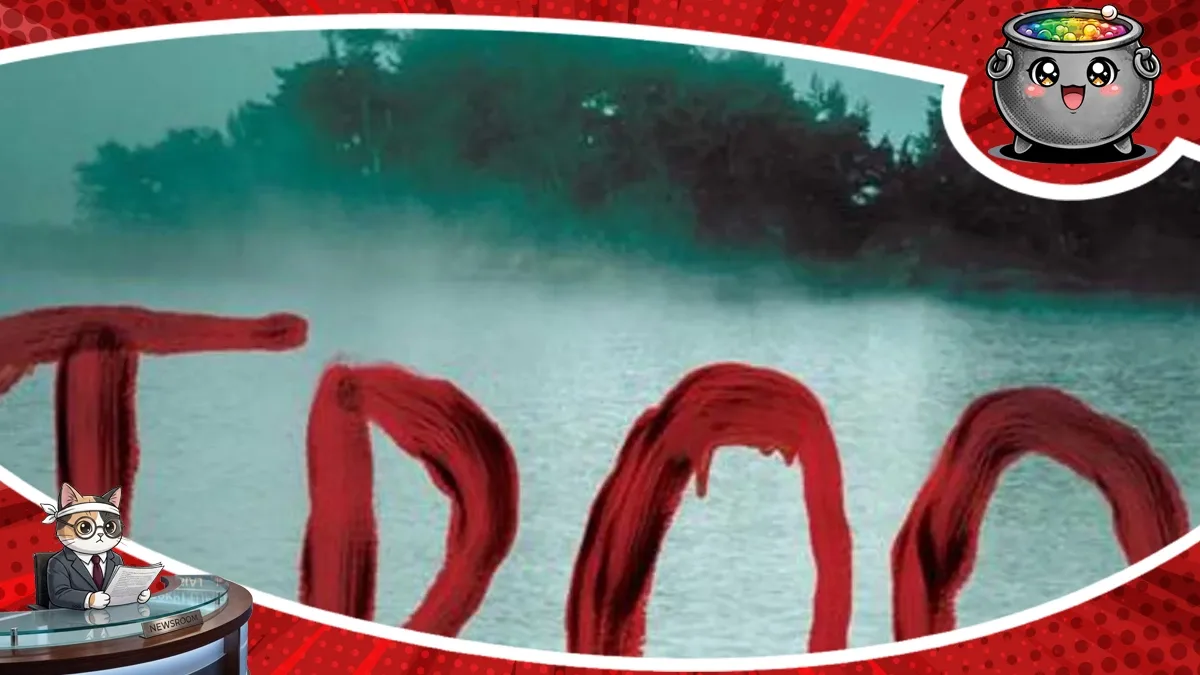 Mroczny napis nad mglistym jeziorem zapowiadający filmową ekranizację brutalnego horroru The Troop Nicka Cuttera tworzoną przez Paramount Primal.