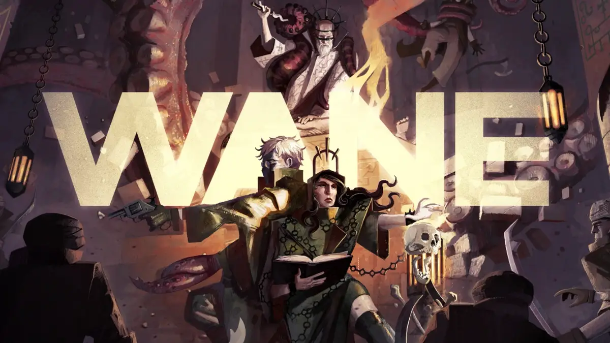 Mroczne postacie w grze WANE na PC – taktycznym RPG z walką turową i elementami roguelike na tle wielkiego napisu z tytułem produkcji.