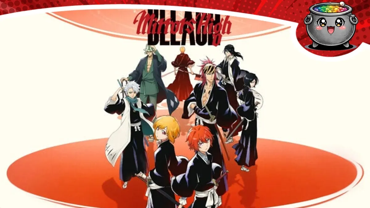 Grafika z gry mobilnej Bleach Mirrors High przedstawiająca grupę postaci w strojach Shinigami.