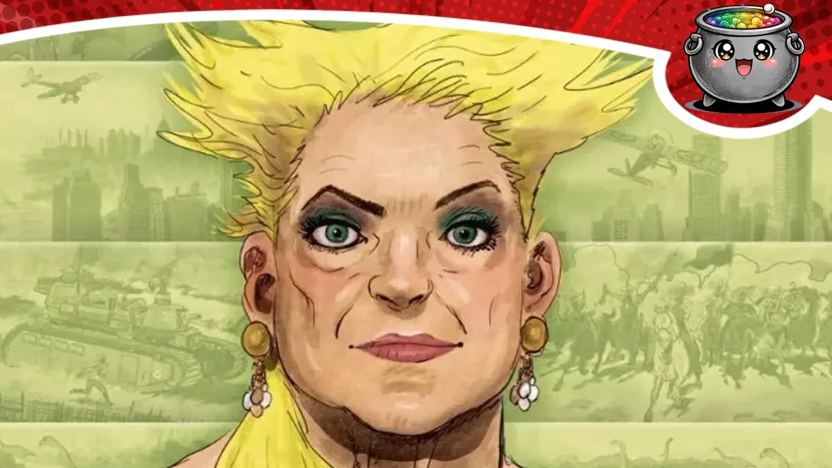 Charakterystyczna postać o blond włosach na tle historycznych scenariuszy. Chronosquad tom 2 w szczegółowej recenzji komiksu podróżniczego.