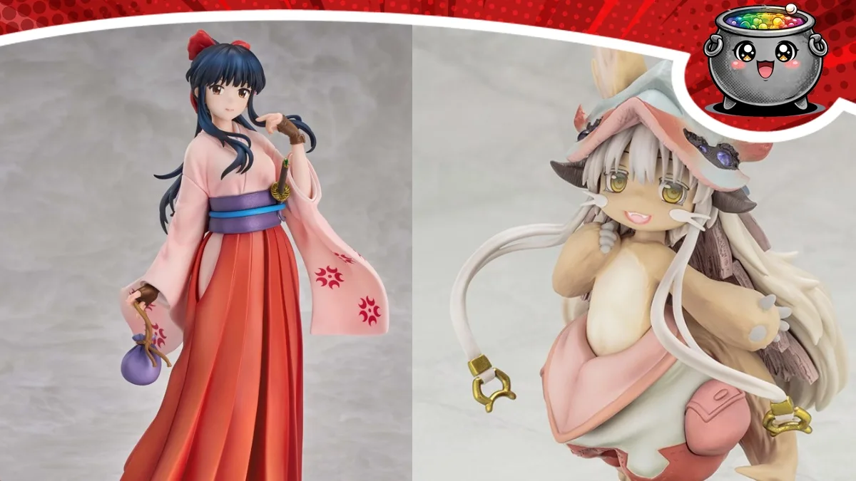 Zdjęcie przedstawiające dwie figurki anime: postać w tradycyjnym japońskim stroju oraz Nanachi z Made in Abyss.