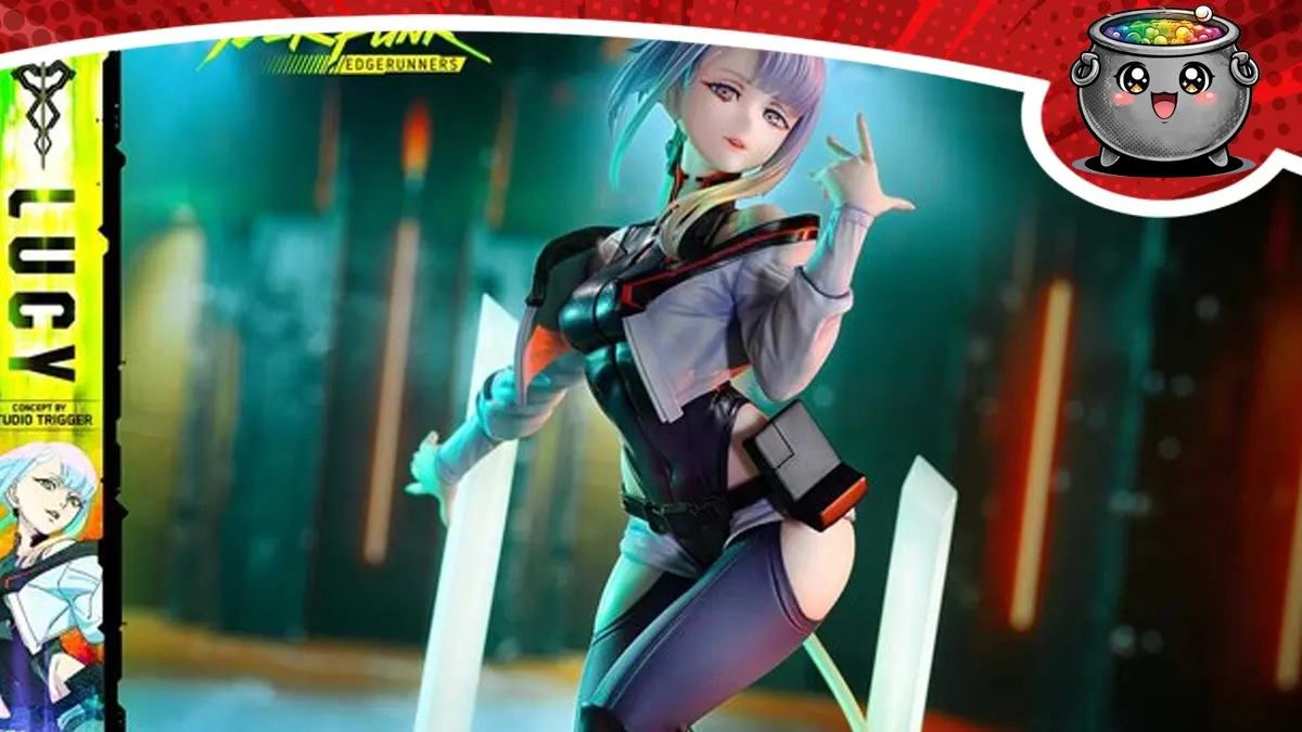 Kolekcjonerska figurka Lucy z anime Cyberpunk: Edgerunners przedstawiająca postać w charakterystycznym stroju.