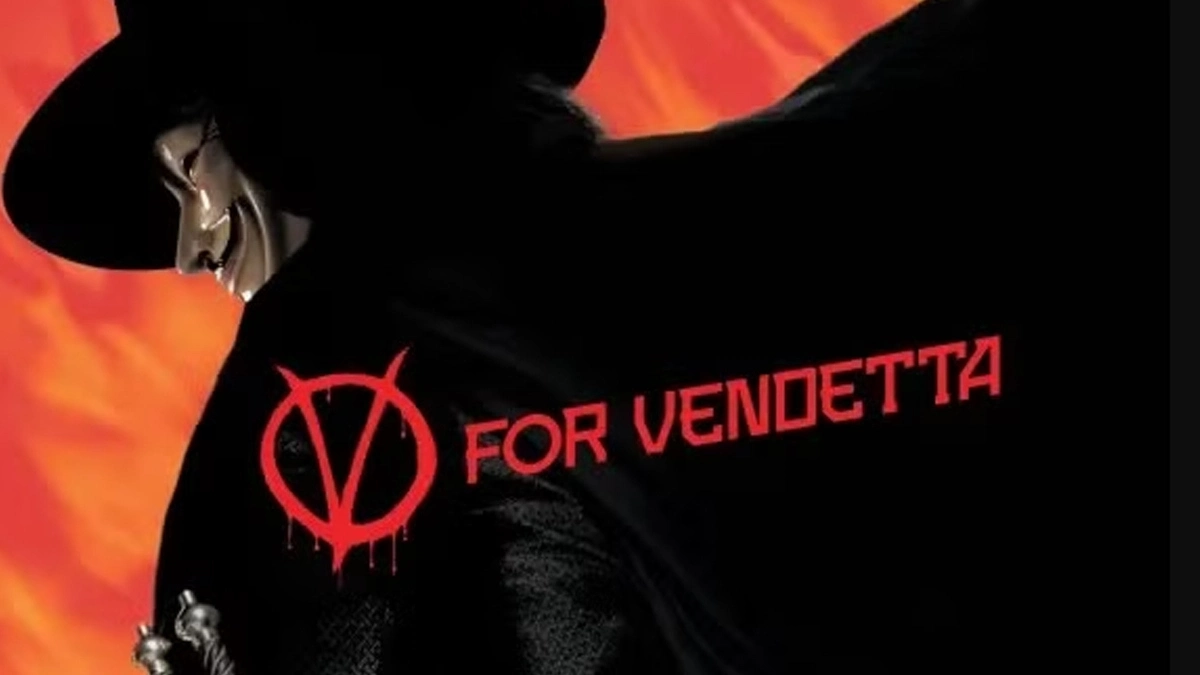 Mroczny postać w czarnej pelerynie na tle czerwonego sygnetu V for Vendetta. Wyjątkowy komiks w wydaniu LCSD Edition powraca z dołączonym cyfrowym filmem.